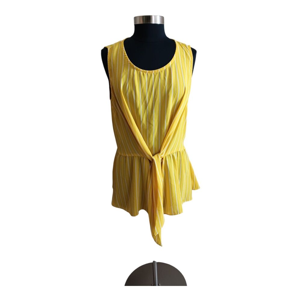City Chic Yellow White Striped Tie Peplum Top Plus Size XS (14/16)